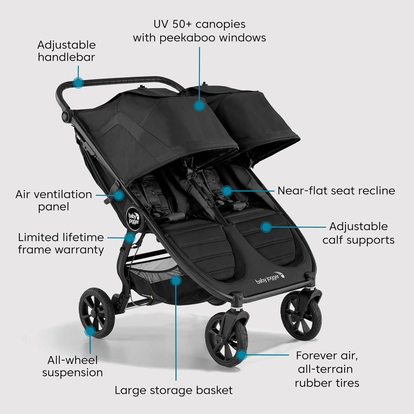 City Mini GT2 All-Terrain Double Stroller, Jet Black