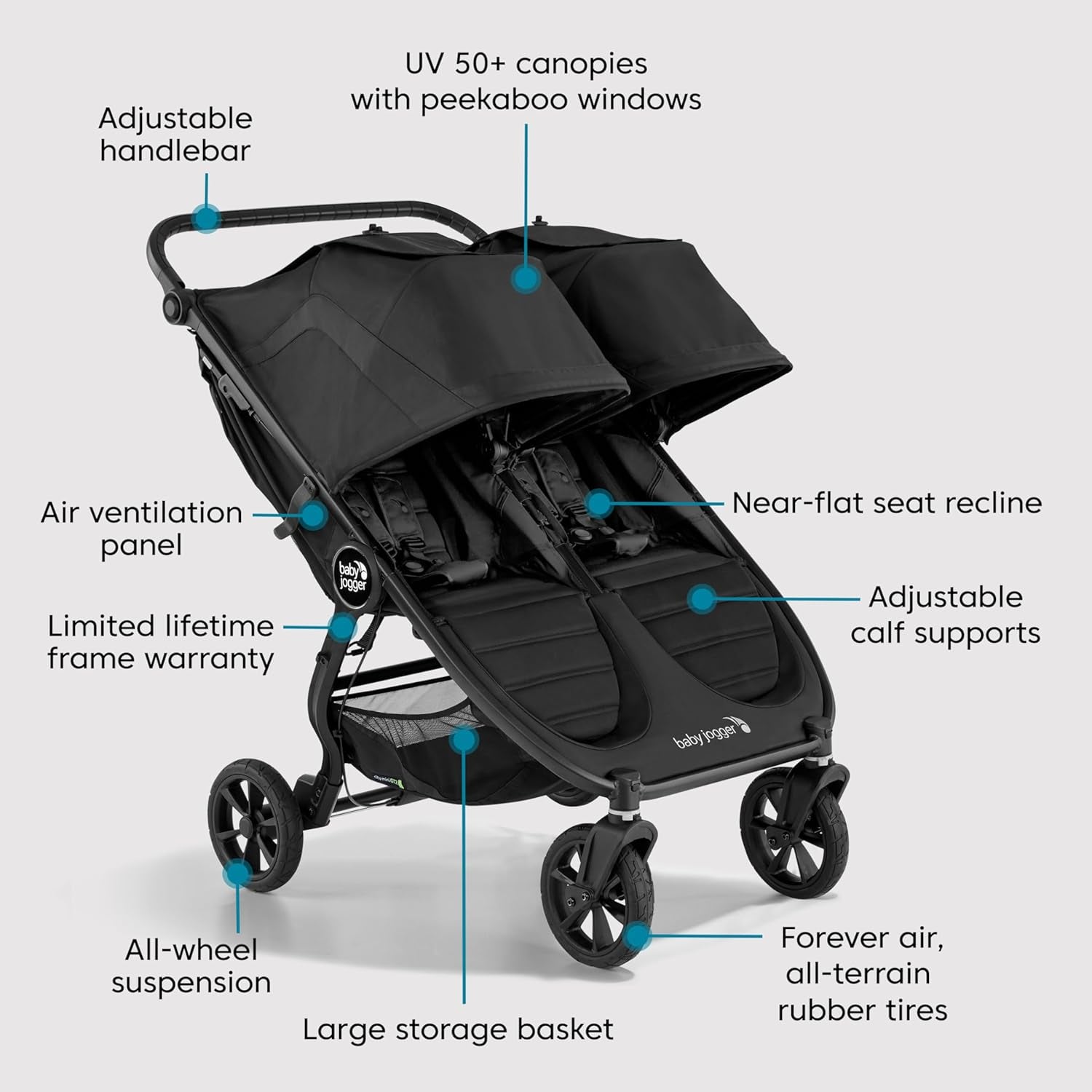 City Mini GT2 All-Terrain Double Stroller, Jet Black