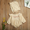 2020 Baby Spring Autumn Clothing Newborn Baby Girl Cotton&Linen Clothes Ruffle Romper Embroidery Jumpsuit Hat 2PCS Outfit
