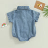 Infant Newborn Baby Boys Girls Denim Jumpsuit Solid Short Sleeve Turn-Down Collar Baby Jumpsuits Summer Buttons Casual Bodysuits
