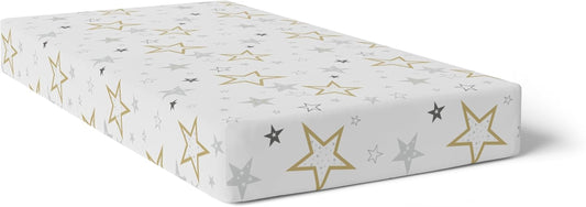 Baby 100% Breathable Cotton Percale Baby Crib Sheet, Fully Elasticized - Made in Canada 28" X 52" Multi Golden Star