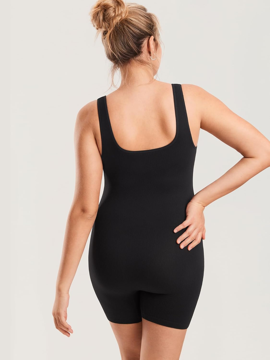 Women'S Maternity Bodysuit Ribbed Sleeveless Shorts Jumpsuit Square Neck Tank Top Romper for Pregnancy