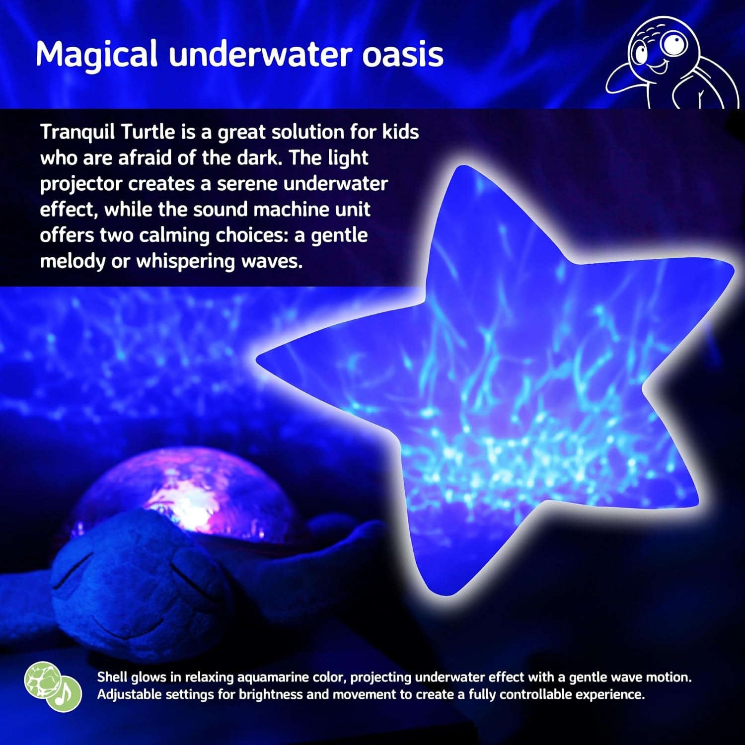Ocean Projector Nightlight with White Noise Soothing Sounds | Adjustable Settings and Auto-Shutoff | Tranquil Turtle - Pink