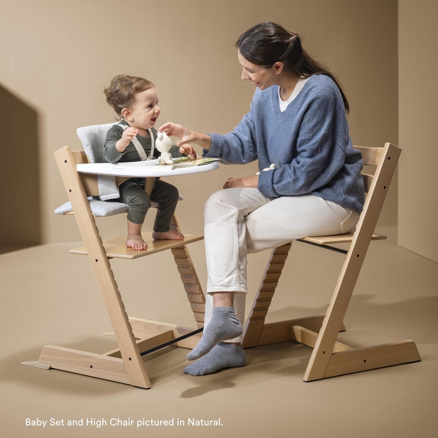 Tripp Trapp High Chair 2 (Terracotta), Cushion 2 (Terracotta) +  Tray (White) - Includes Chair + Baby Set 2 with Removable Harness for Children 6-36 Months