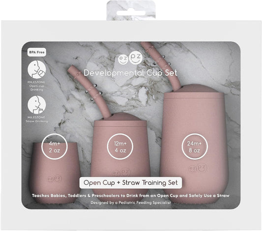 Developmental Cup Set - 100% Silicone Training Cups for Infants + Toddlers - Designed by a Pediatric Feeding Specialist (Blush)