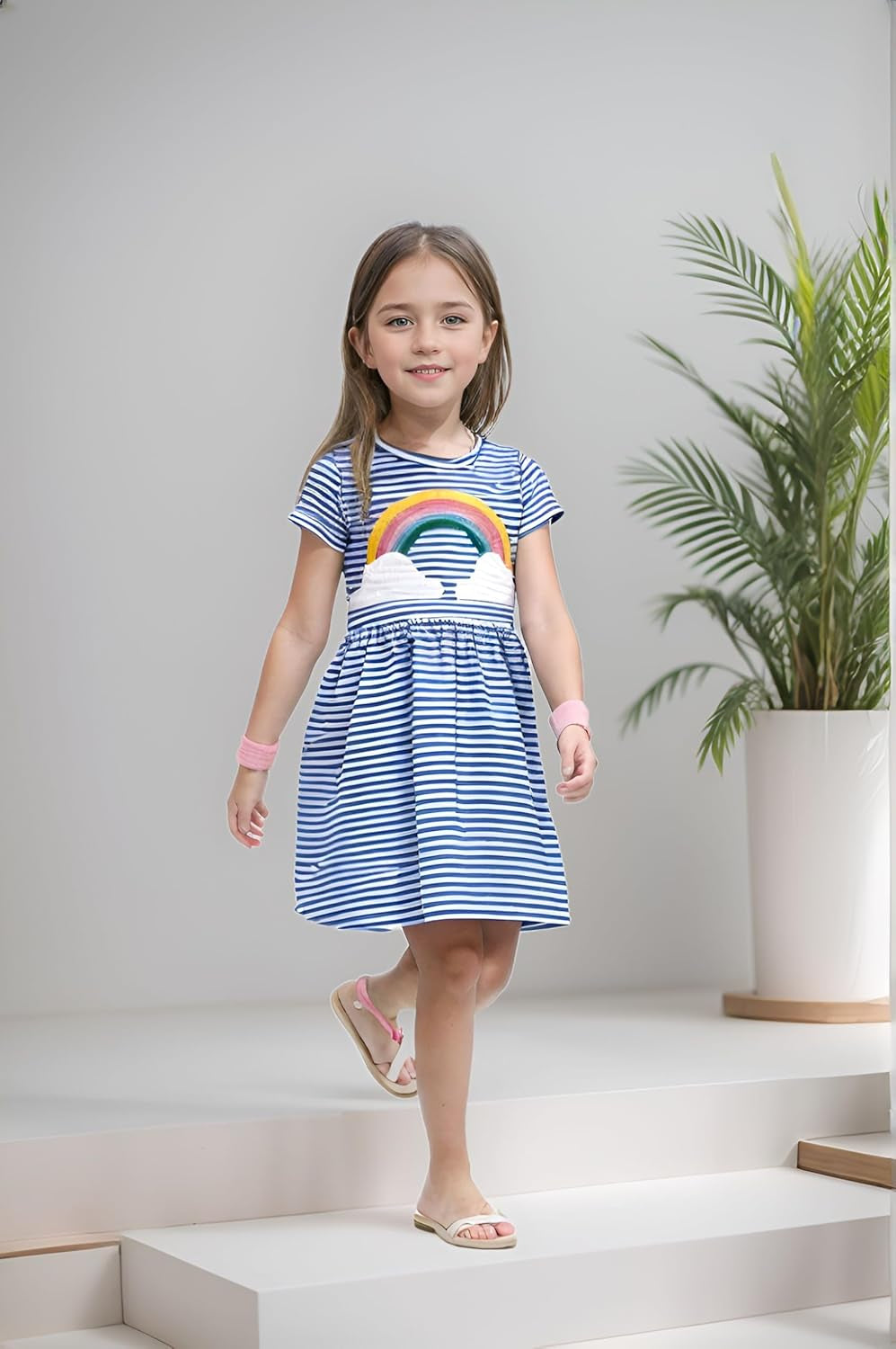 Toddler Summer Dress, Little Girls Short Sleeve Cotton Casual Dresses Clothes 2-8 Years