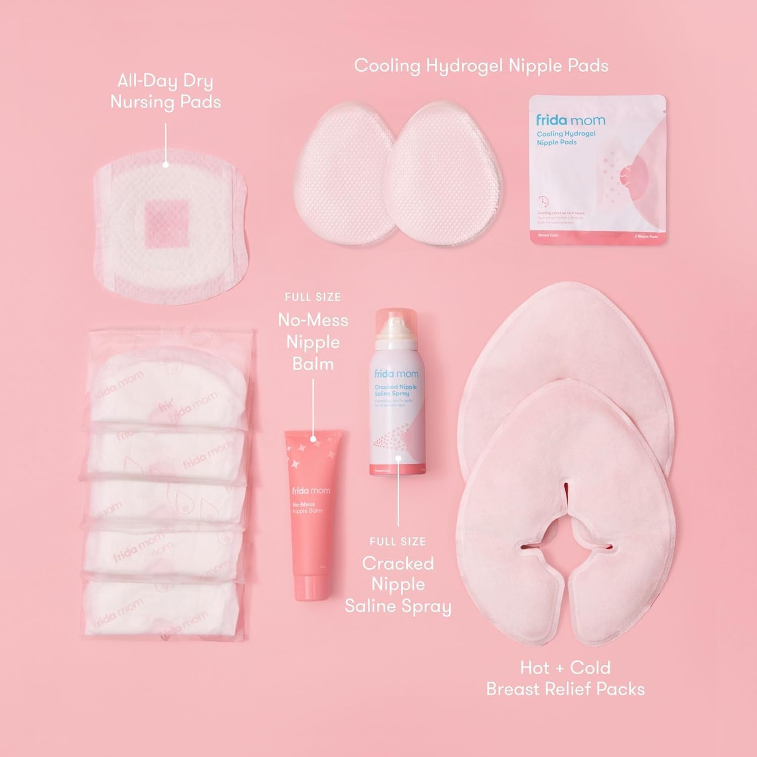 Breastfeeding Survival Kit for Nursing Moms, Reusable Hot+Cold Breast Relief Packs, Hydrogel Nipple Pads, Cracked Nipple Saline Spray, Nipple Balm, Nursing Pads, 13 Piece Gift Set