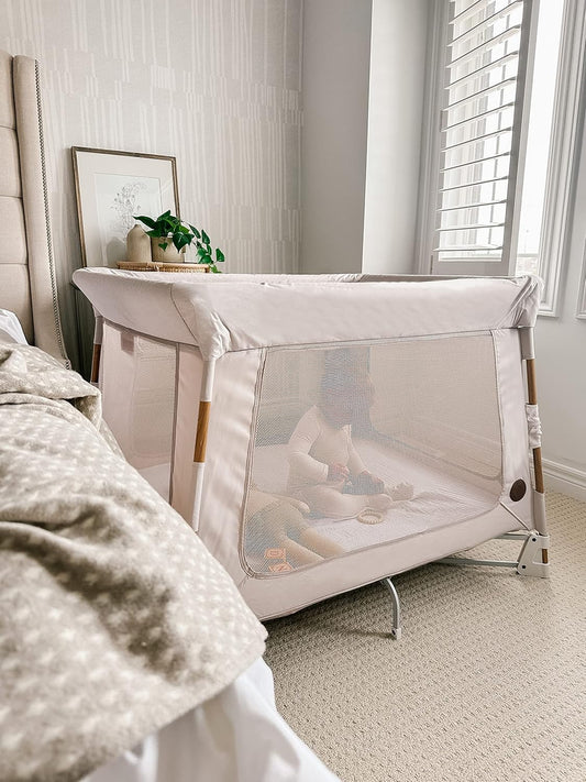 Swift Playard, Playpen with 3-In-1 (Newborn Bassinet, Toddler, Play), Portable, Ultra Comfort, 1 Step Fold, Travel Bag Included, Horizon Sand