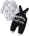 Newborn Baby Boys Animals Clothes Suit Set Infant Long Sleeve Letter Print Rompers Overalls Suspender Pants Outfits