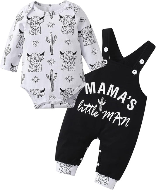 Newborn Baby Boys Animals Clothes Suit Set Infant Long Sleeve Letter Print Rompers Overalls Suspender Pants Outfits