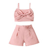Little Kids Baby Girl Summer Clothes Solid Color Sleeveless Front Bow Cami Tops with Shorts 2 Pcs Outfit 18M-6T