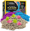 NATIONAL GEOGRAPHIC 2.7 Kg Play Sand Combo Pack - 907 G Each of Blue, Purple and Natural Sand with Castle Molds - a Sensory Activity