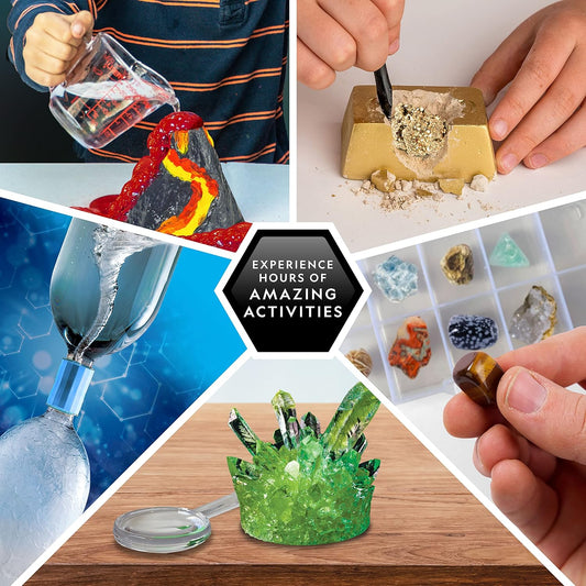 NATIONAL GEOGRAPHIC Earth Science Kit - Science Experiments & STEM Activities for Kids, Crystal Growing, Build a Volcano, Gemstone Dig Brick & Rock Collection, Geology Kit for Kids