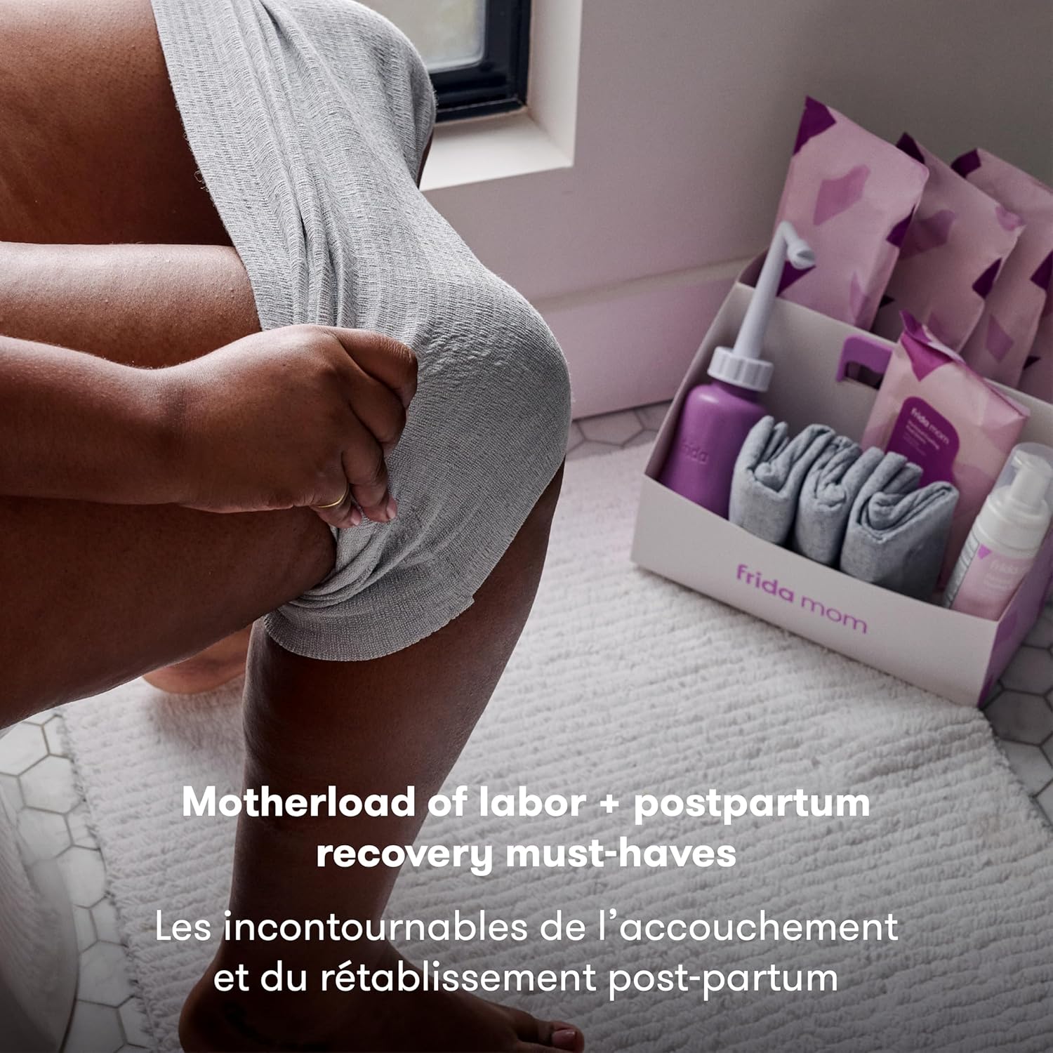 Frida Mom 15Pc Labor, Delivery, & Postpartum Kit Gift Set for Baby Showers & Mom to Be, Includes Peri Bottle, Nursing Gown, Disposable Underwear, Ice Maxi Pads, Pad Liners, Perineal Foam, Socks & Toiletry Bag