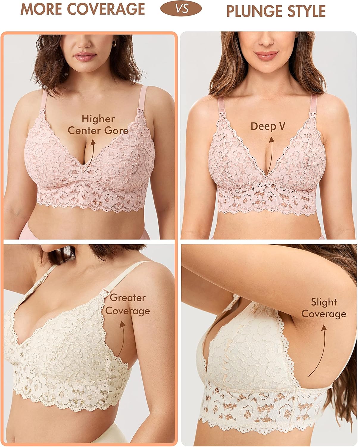 Women'S Lace Nursing Bra Wirefree Padded Breastfeeding Maternity Bralette Cute More Coverage