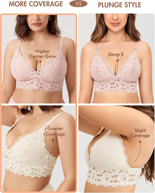 Women'S Lace Nursing Bra Wirefree Padded Breastfeeding Maternity Bralette Cute More Coverage
