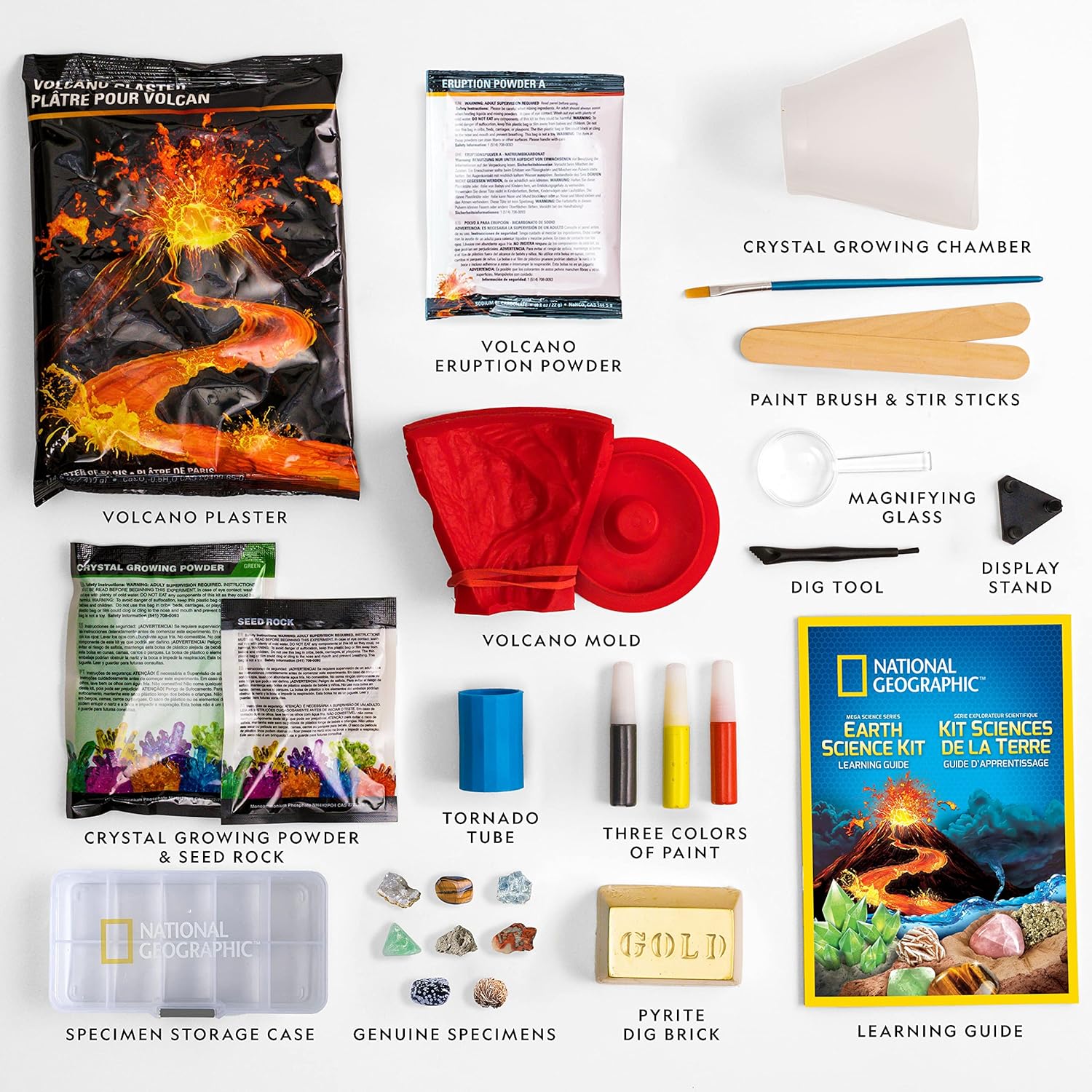 NATIONAL GEOGRAPHIC Earth Science Kit - Science Experiments & STEM Activities for Kids, Crystal Growing, Build a Volcano, Gemstone Dig Brick & Rock Collection, Geology Kit for Kids