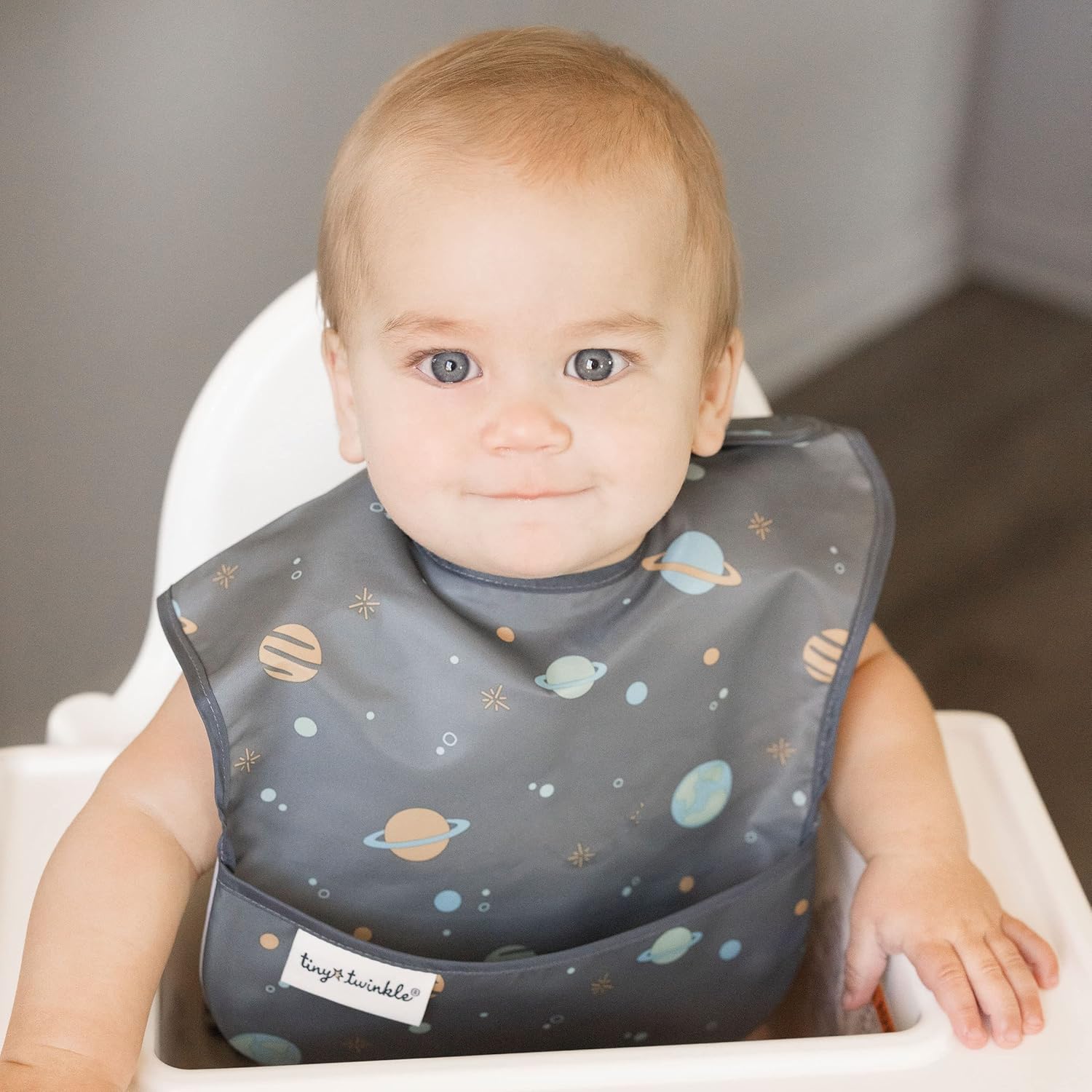 Mess-Proof Baby Bib - Waterproof Bib for Baby Boy or Girl - Machine Washable - Adjustable Closure - PVC, BPA, & Phthalate Free - Great for Travel - Baby Food Bibs, Space