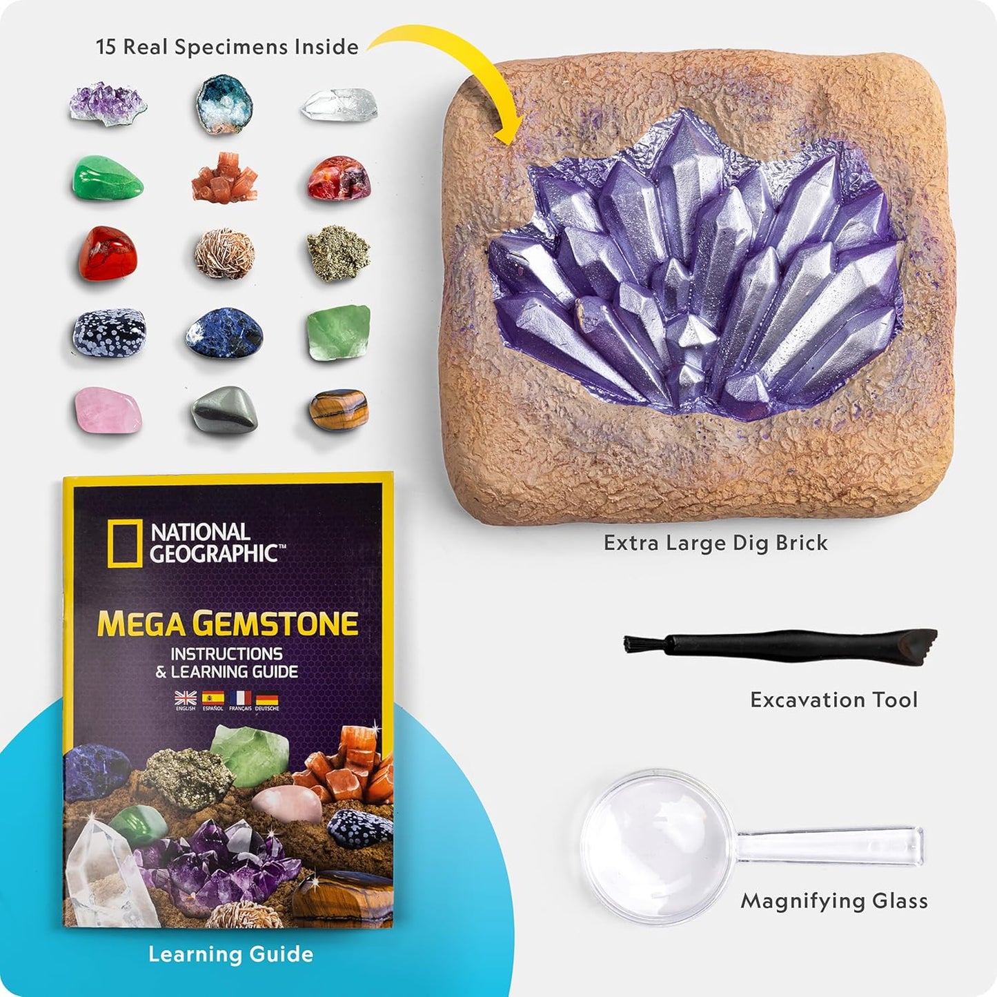 National Geographic Mega Gemstone Dig Kit – Dig up 15 Real Gems, STEM Science & Educational Toys Make Great Kids Activities