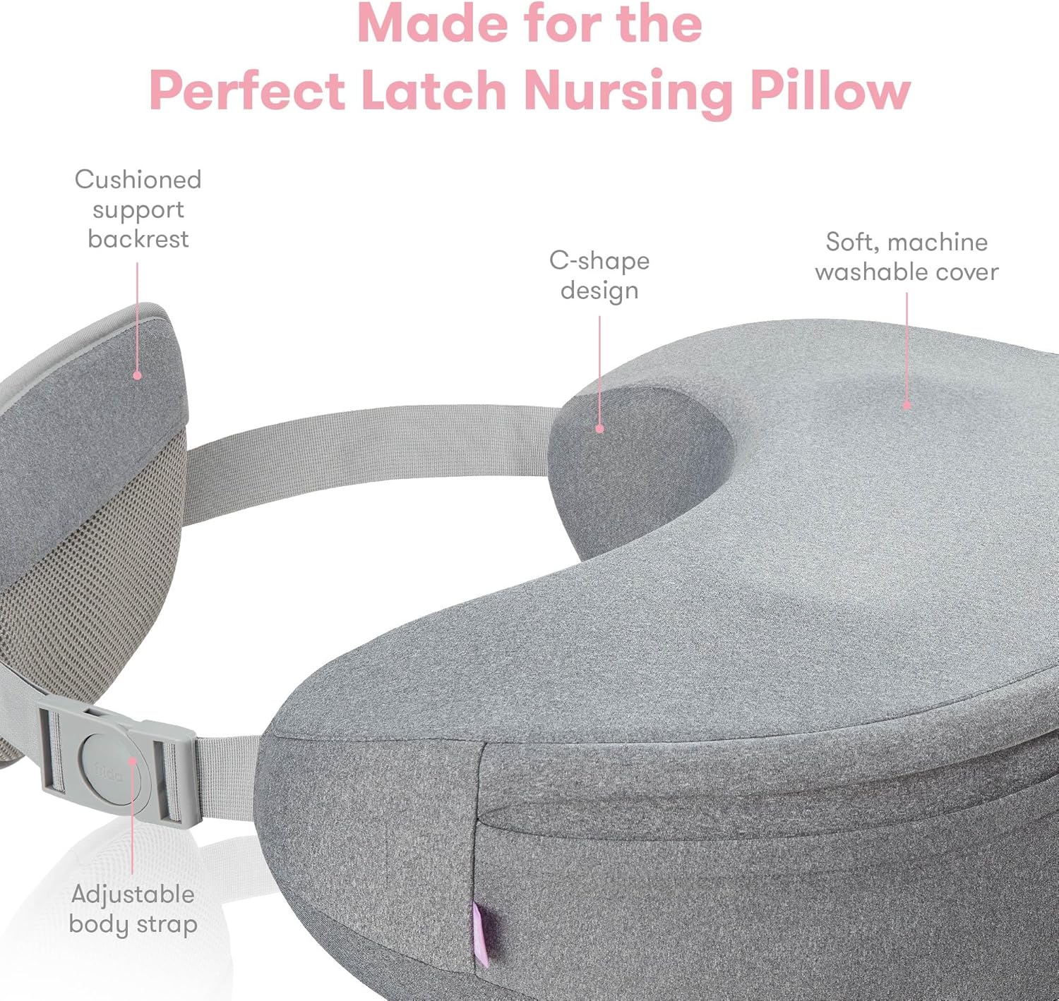 Nursing Pillow Cover, Easy-To-Clean Replacement Cover, Soft Fabric, Machine Washable, Gray