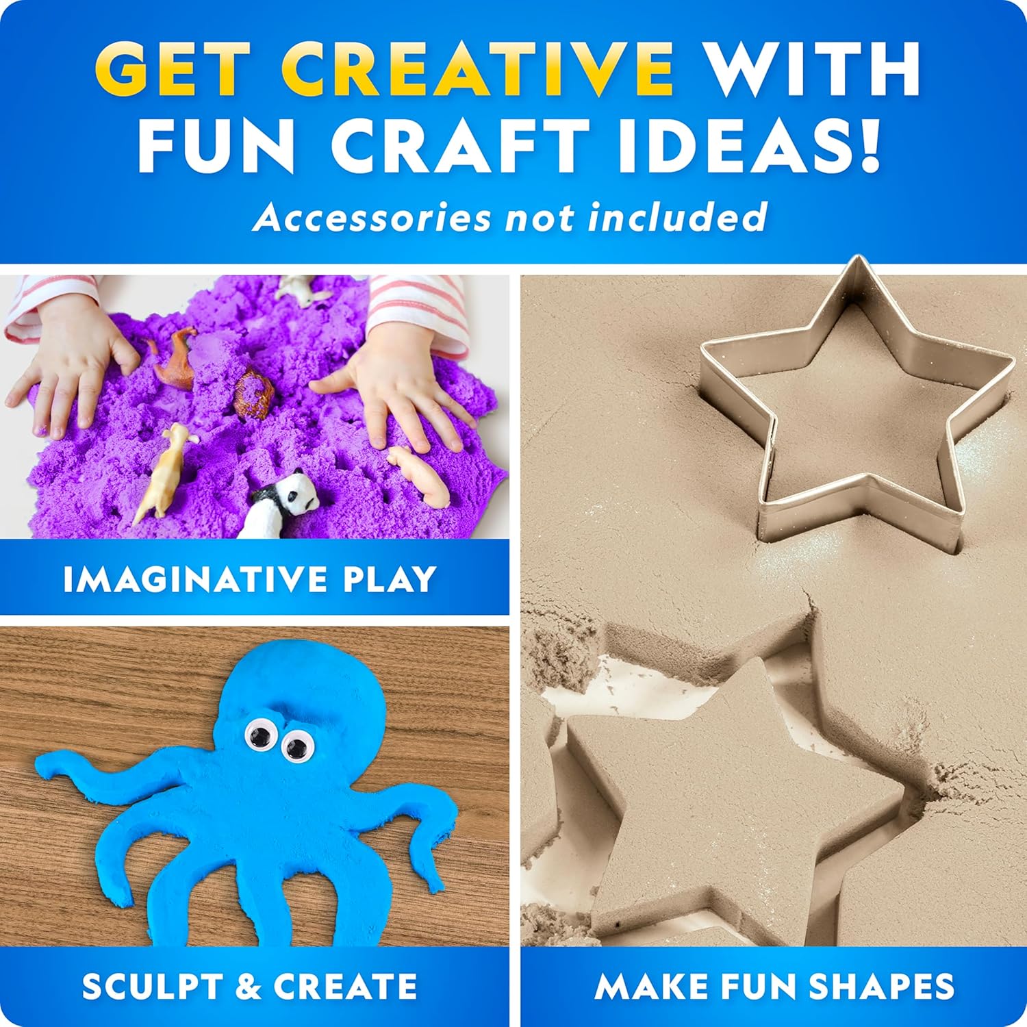 NATIONAL GEOGRAPHIC 2.7 Kg Play Sand Combo Pack - 907 G Each of Blue, Purple and Natural Sand with Castle Molds - a Sensory Activity