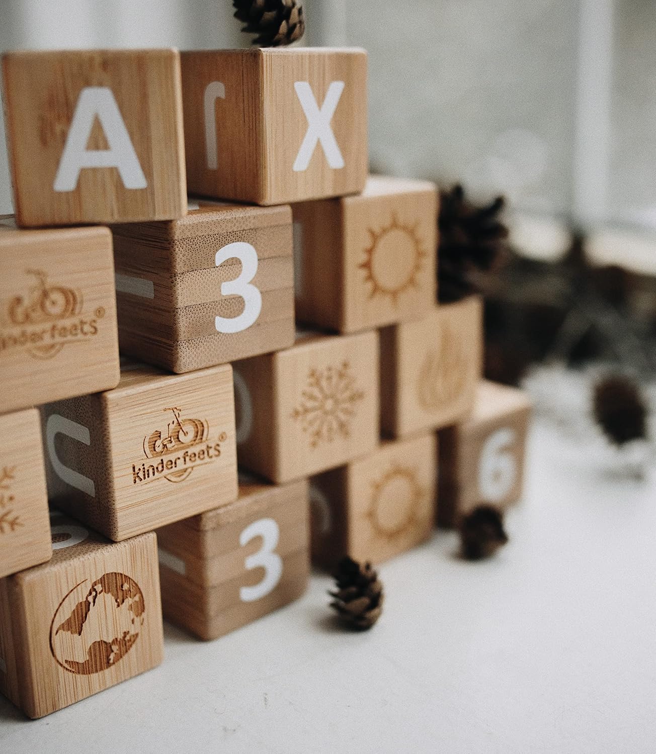 ABC Wooden Toy Blocks | Stacking and Play Activity Toy for Toddlers and Children | Educational Toy for Learning the Alphabet & Numbers | Bamboo (18Pcs)