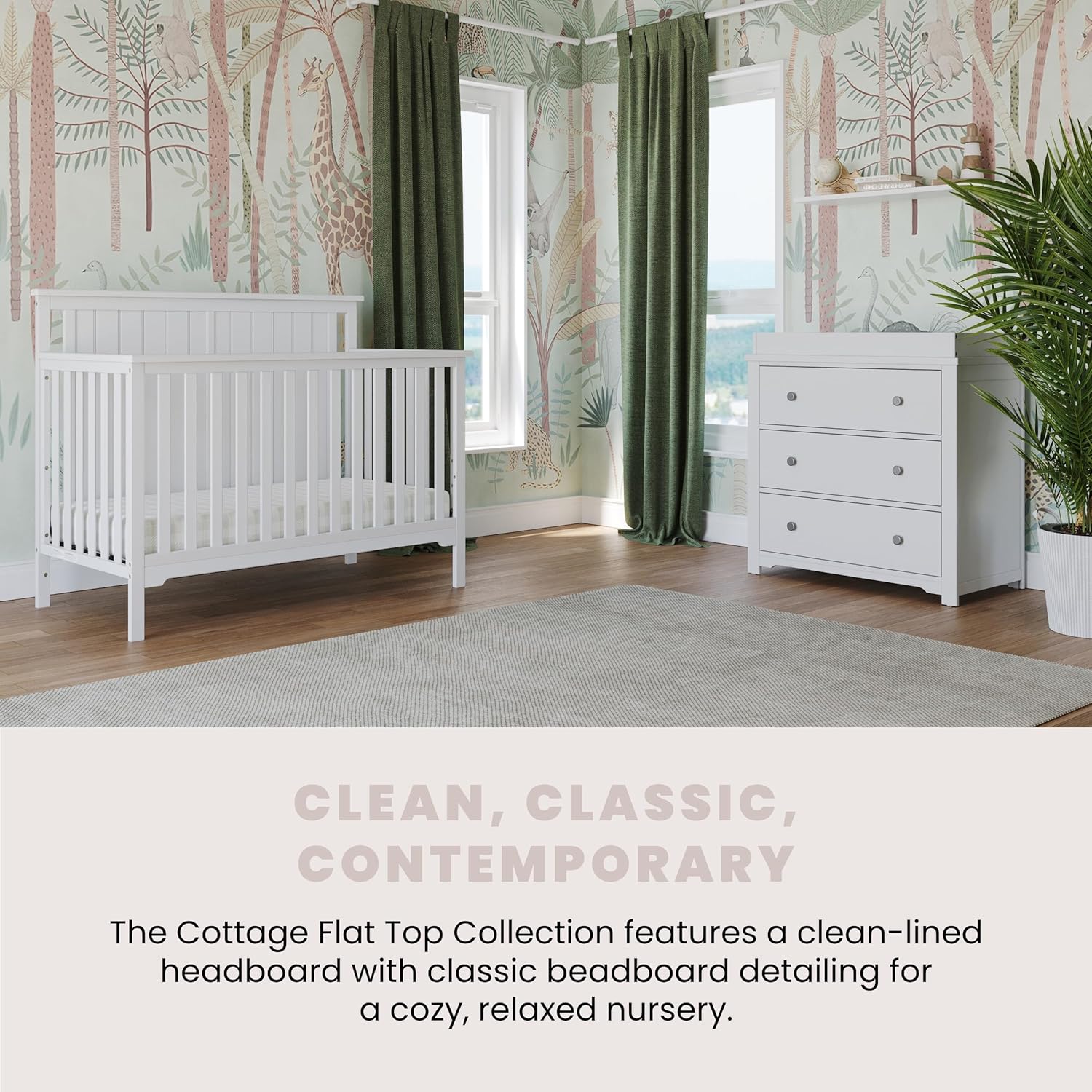 Cottage Flat Top 4 in 1 Convertible Crib, Converts from Crib to Toddler Bed, Daybed and Full-Sized Bed, Fits Standard Crib Mattress (Matte White)