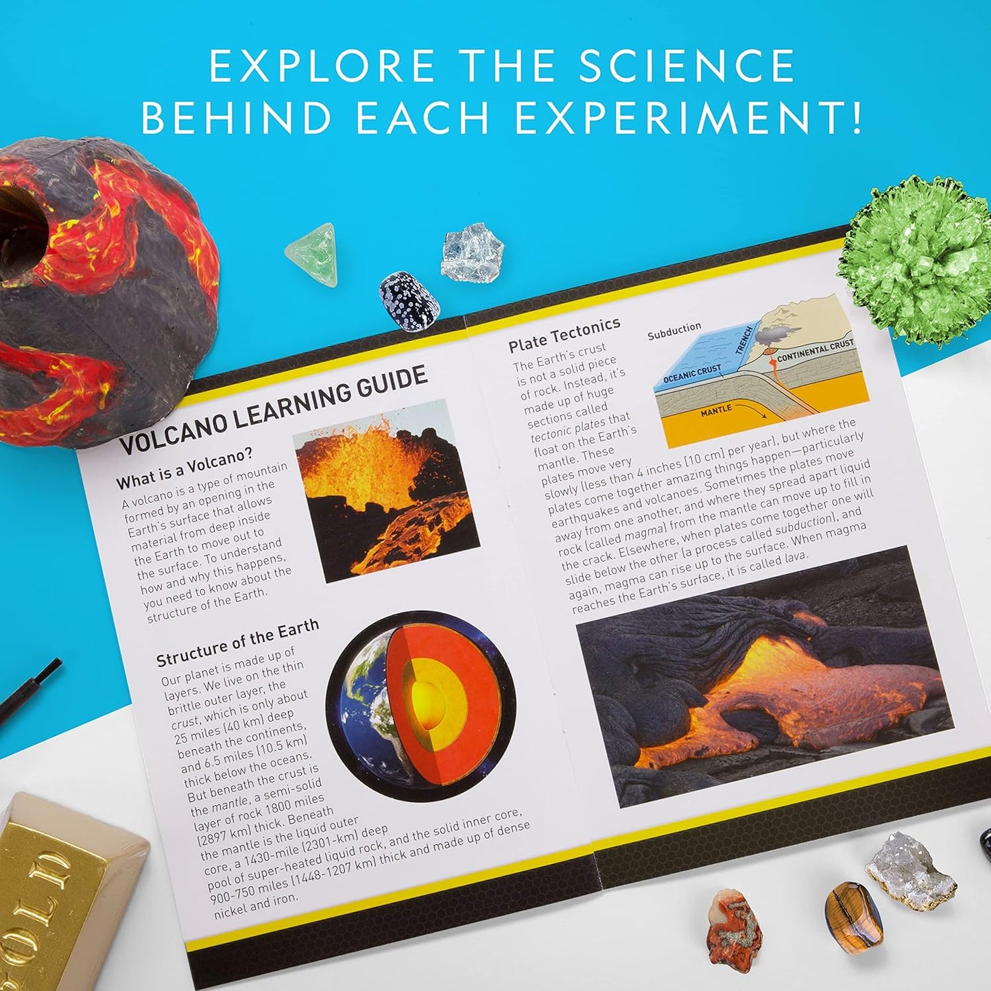 NATIONAL GEOGRAPHIC Earth Science Kit - Science Experiments & STEM Activities for Kids, Crystal Growing, Build a Volcano, Gemstone Dig Brick & Rock Collection, Geology Kit for Kids