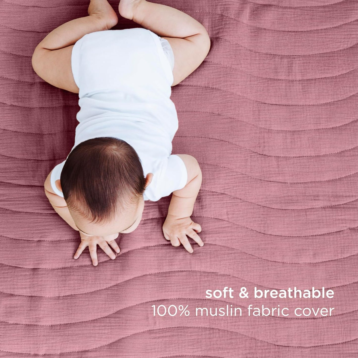 Baby Floor Mat, Thick and Comfortable 40.5 X 57 Padded Play Mat for Babies and Toddlers, Detachable Cotton Muslin Cover, Machine Washable and Foldable, Fig Blossom