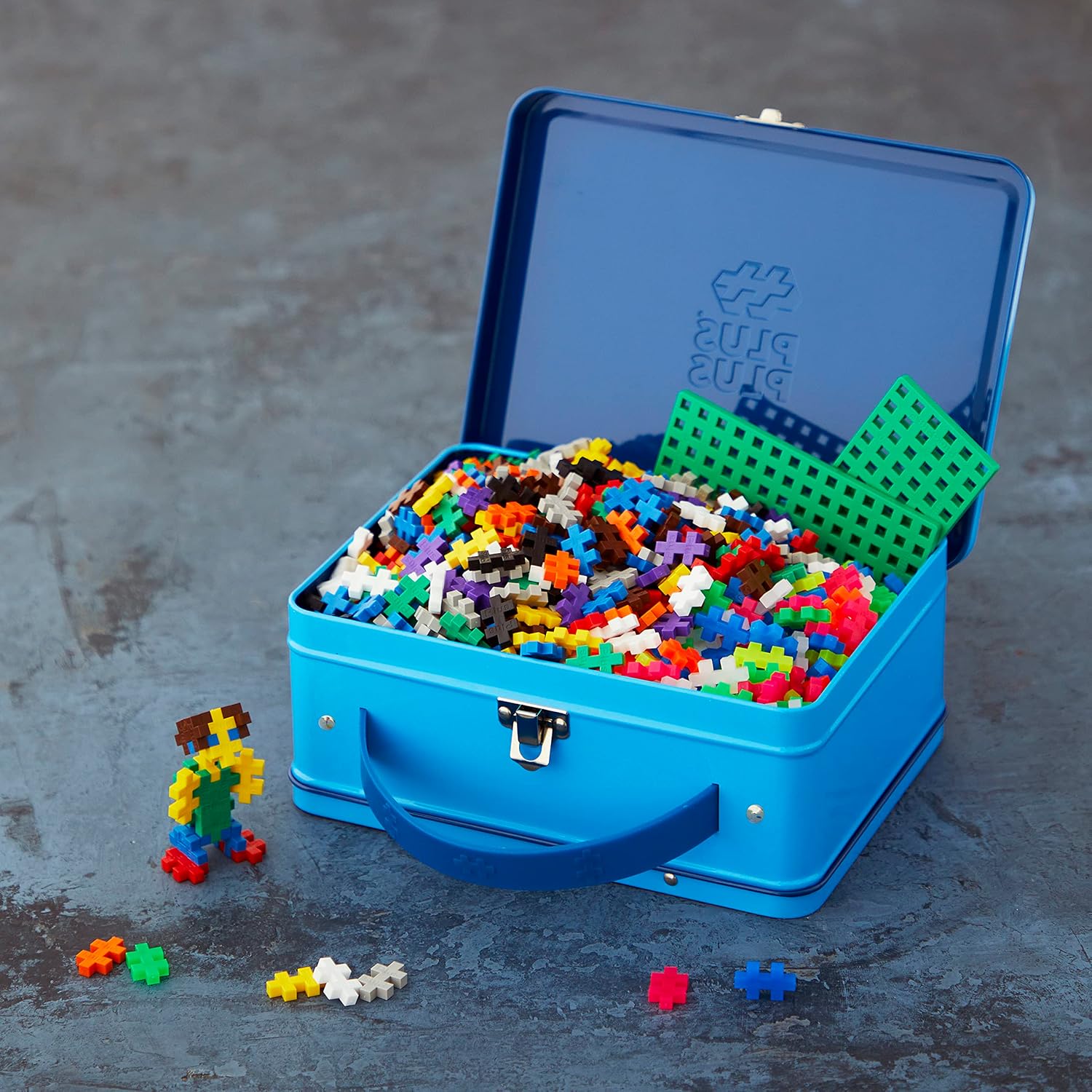 - Blue Metal Case - 600 Pieces - Creative Building and Construction Set - Mix of Basic and Neon Colors in a Travel Suitcase Box - Kids 5 to 12 Years - P7002