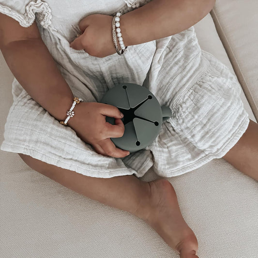 Nouka Snack Cup | 100% Food-Grade Silicone | Soft & Perfect for Snacking | Easy Grip Double Handles | Dishwasher Friendly | Fern | Size 12 Oz