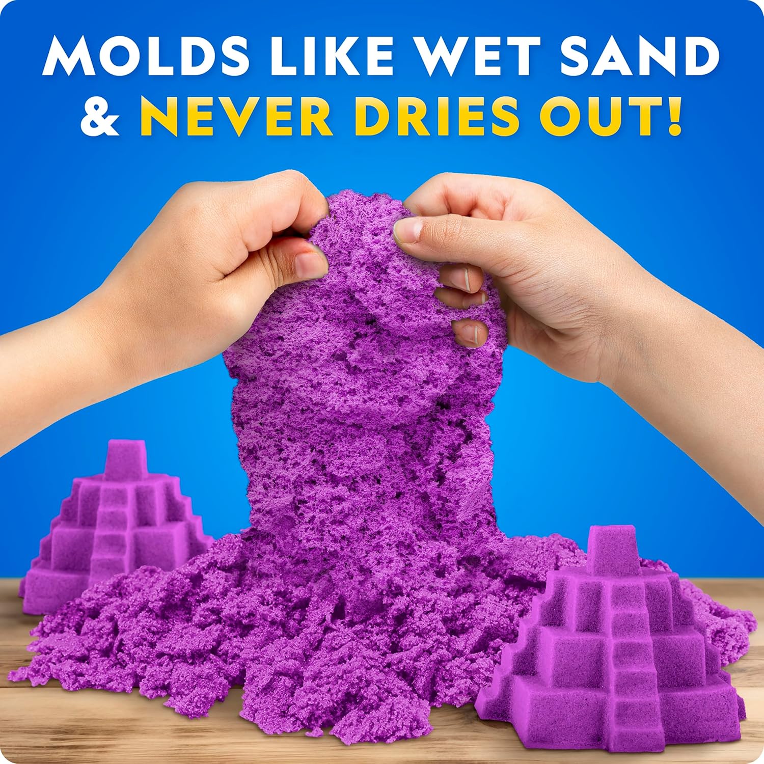 NATIONAL GEOGRAPHIC 2.7 Kg Play Sand Combo Pack - 907 G Each of Blue, Purple and Natural Sand with Castle Molds - a Sensory Activity