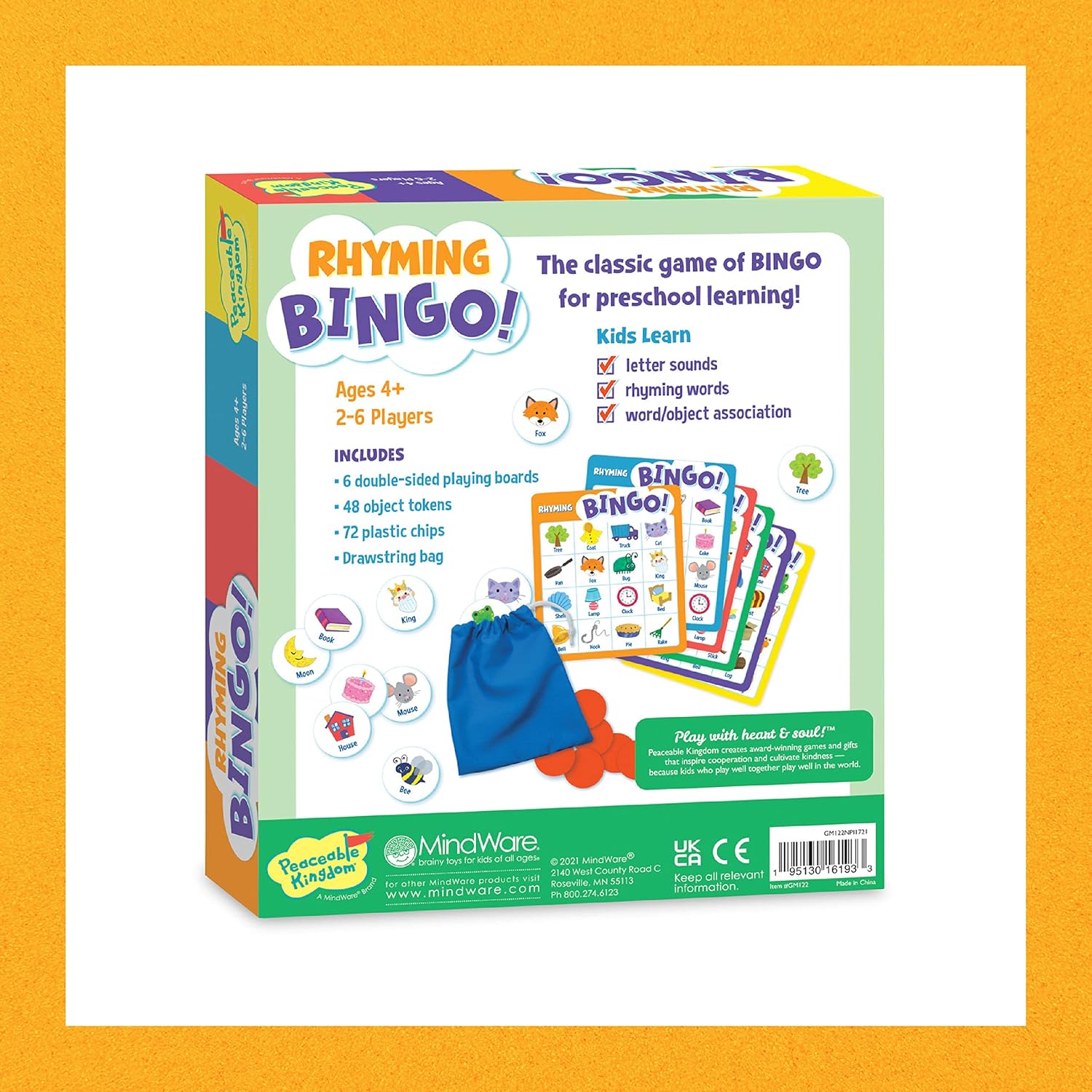 Rhyming Bingo - Reading and Learning Game for Kids Ages 4 Years and Up