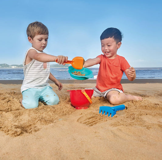 Beach Basics Sand Toy Set Including Bucket Sifter, Rake, and Shovel Toys, Multicolor
