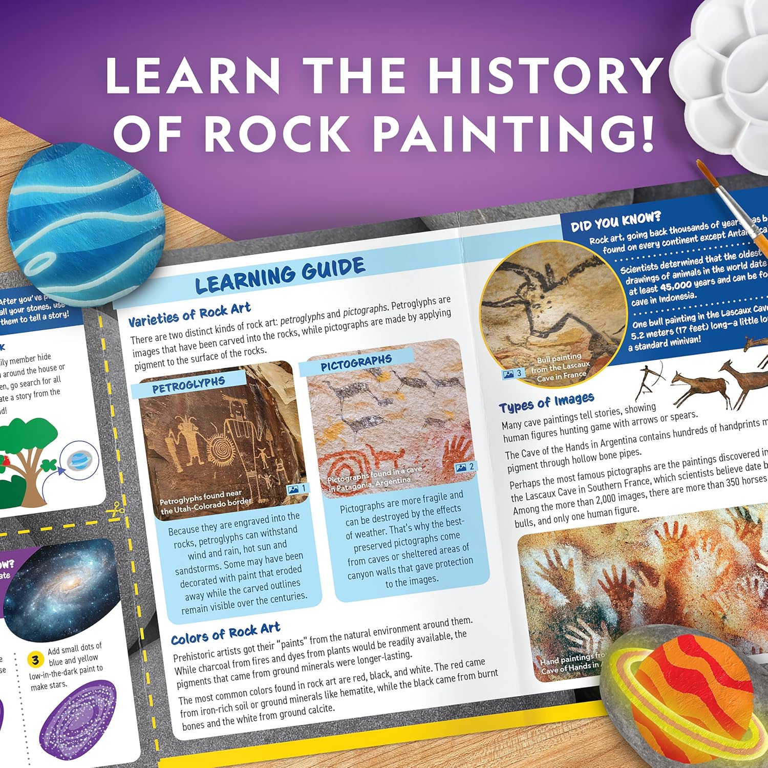 NATIONAL GEOGRAPHIC Glow in the Dark Rock Painting Kit - Arts & Crafts Kit for Kids, Decorate 15 River Rocks with 15 Paints & Art Supplies, Kids Craft