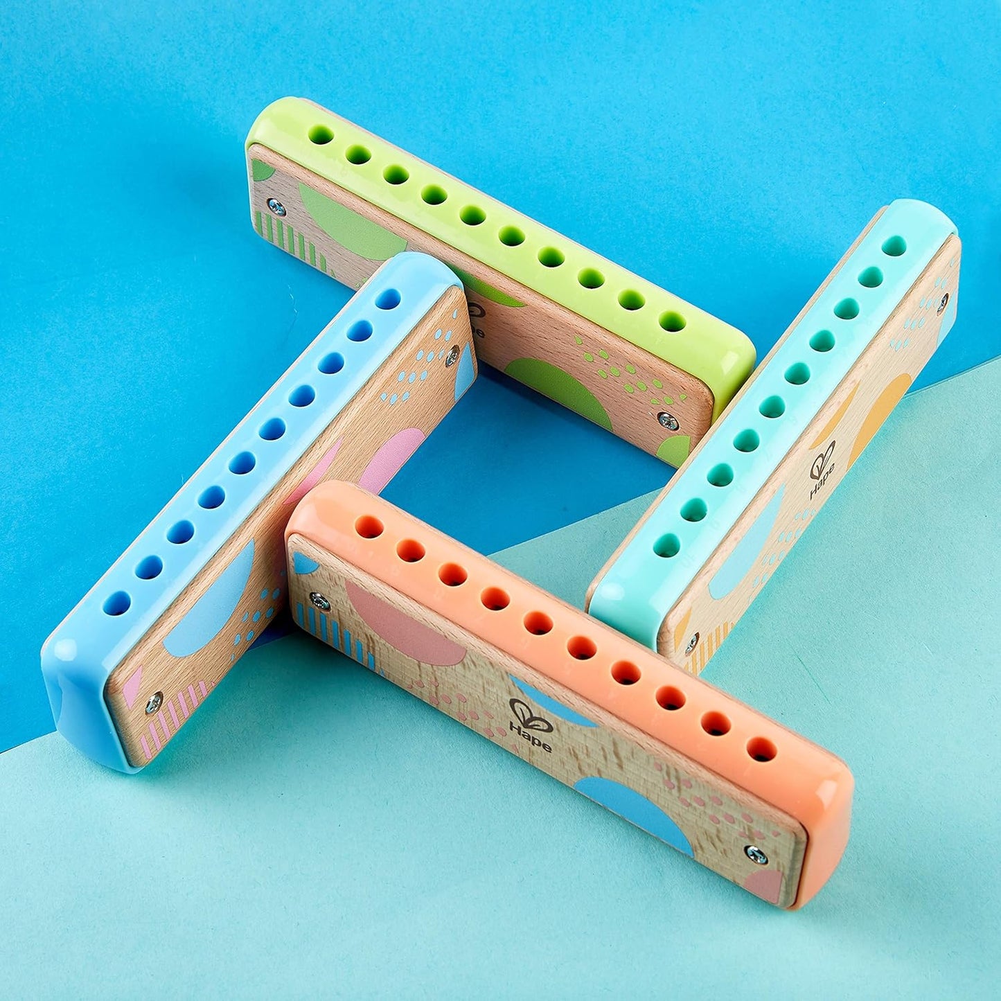 Blues Harmonica | 10 Hole Wooden Musical Instrument Toy for Kids, Green