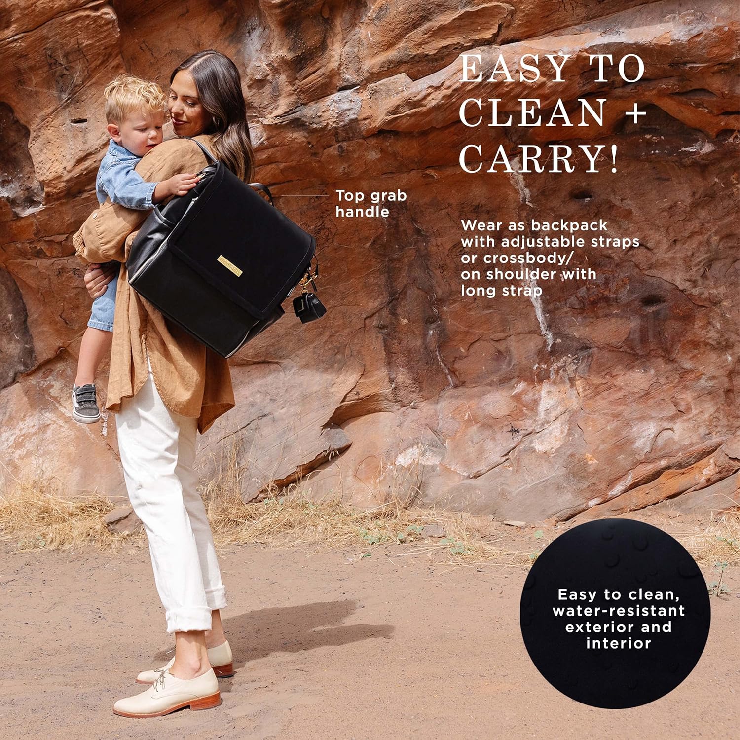 Boxy Backpack, Diaper Bag, Stylish Baby Bag, Spacious Backpack, On-The-Go Moms, Twilight Black