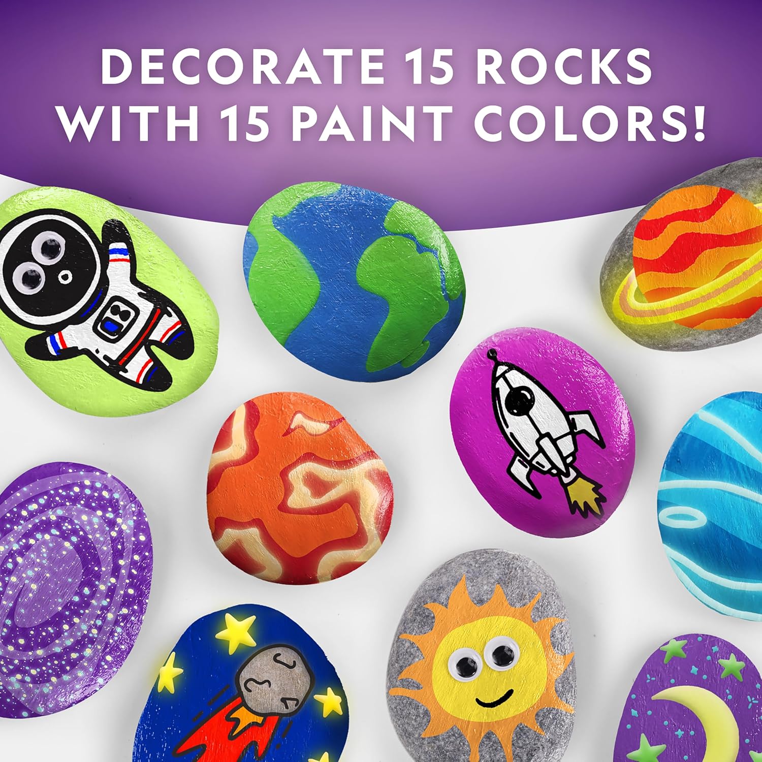 NATIONAL GEOGRAPHIC Glow in the Dark Rock Painting Kit - Arts & Crafts Kit for Kids, Decorate 15 River Rocks with 15 Paints & Art Supplies, Kids Craft