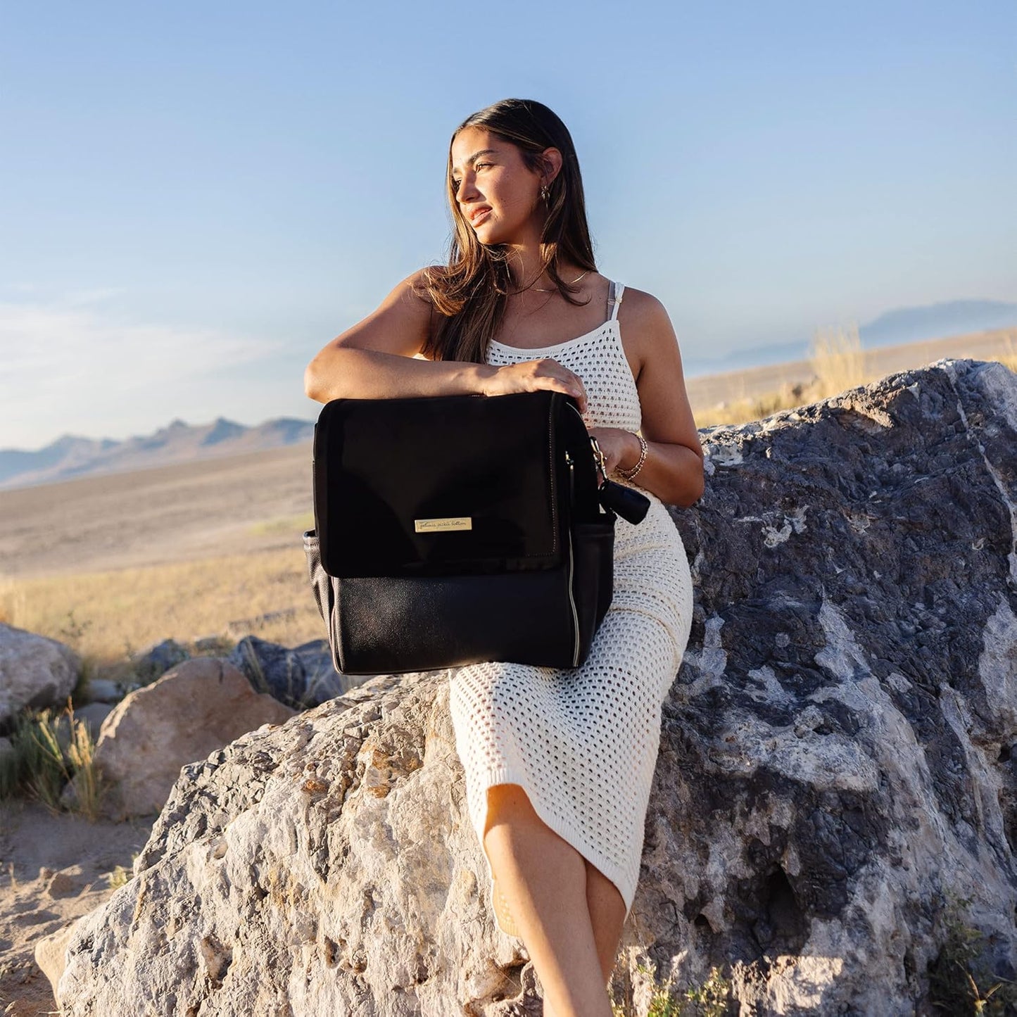 Boxy Backpack, Diaper Bag, Stylish Baby Bag, Spacious Backpack, On-The-Go Moms, Twilight Black