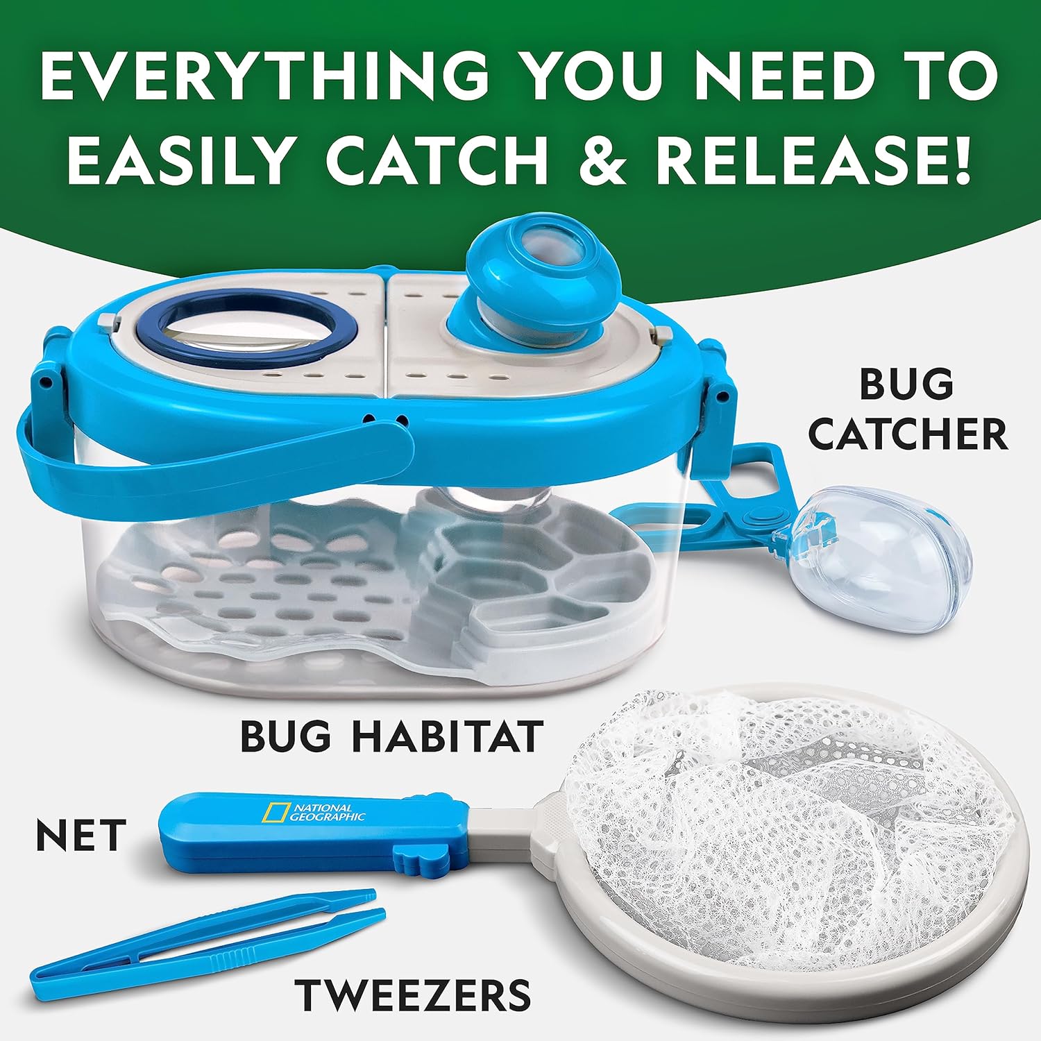 National Geographic Bug Catcher Kit for Kids - Insect Habitat with Magnified Viewer, Catcher, Tweezers & Learning Guide, Kids Bug Catching Kit, Outdoor Toys