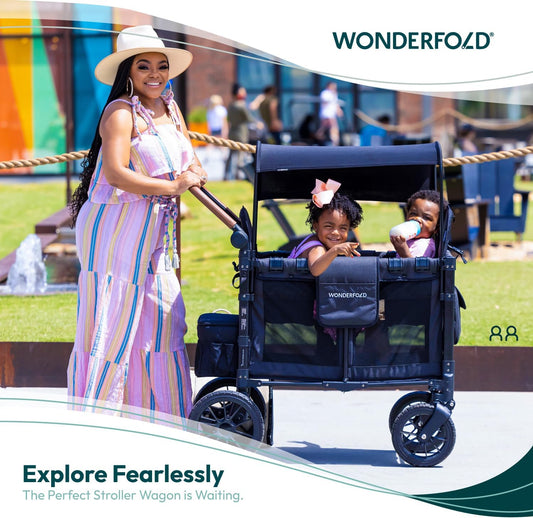 W2 Luxe Double Stroller Wagon Featuring 2 High Face-To-Face Seats with Magnetic Buckle 5-Point Harnesses and Adjustable/Removable Uv-Protection Canopy, Charcoal Gray