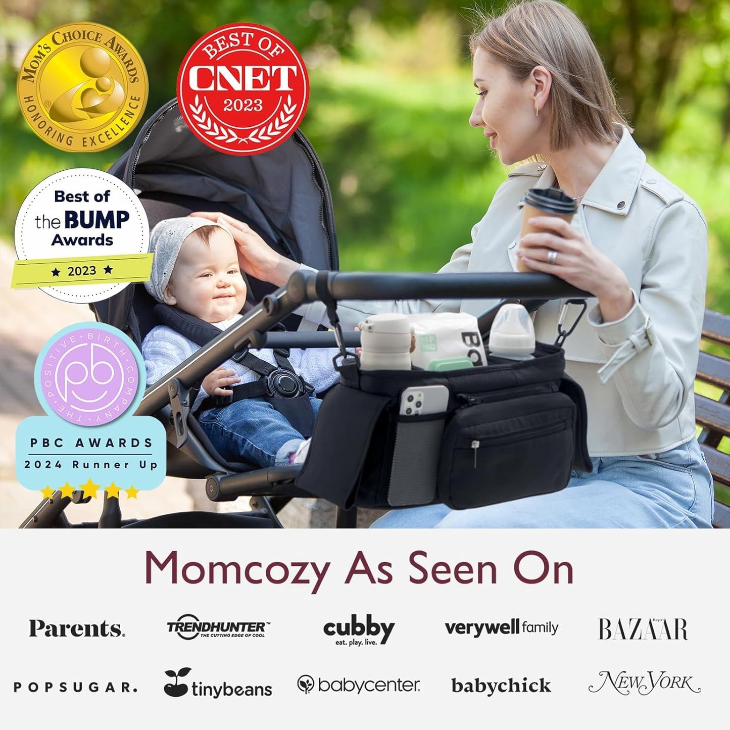 Universal Stroller Organizer with Insulated Cup Holder by  - Detachable Phone Bag & Shoulder Strap, Fits for Stroller like Uppababy, Baby Jogger, Britax, BOB, Umbrella and Pet Stroller