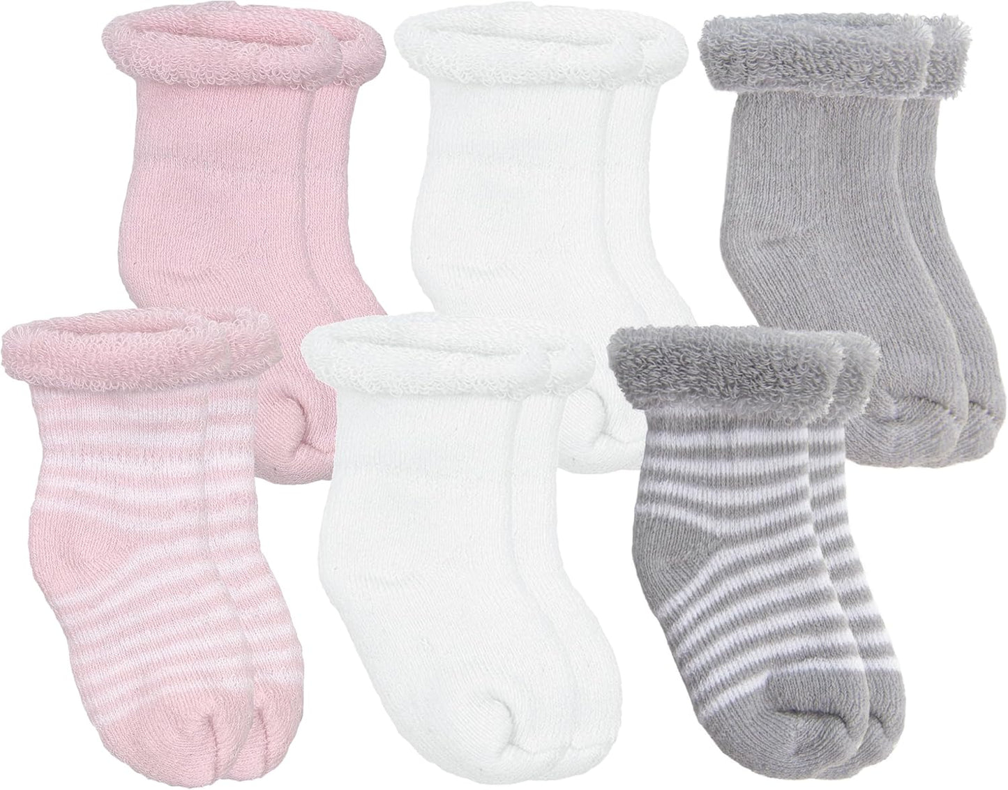 6-Pack Terry Newborn Socks - Pink/Grey