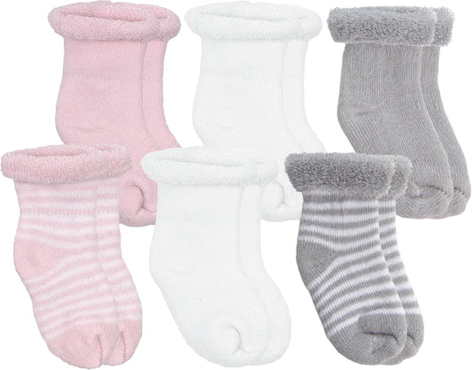 6-Pack Terry Newborn Socks - Pink/Grey