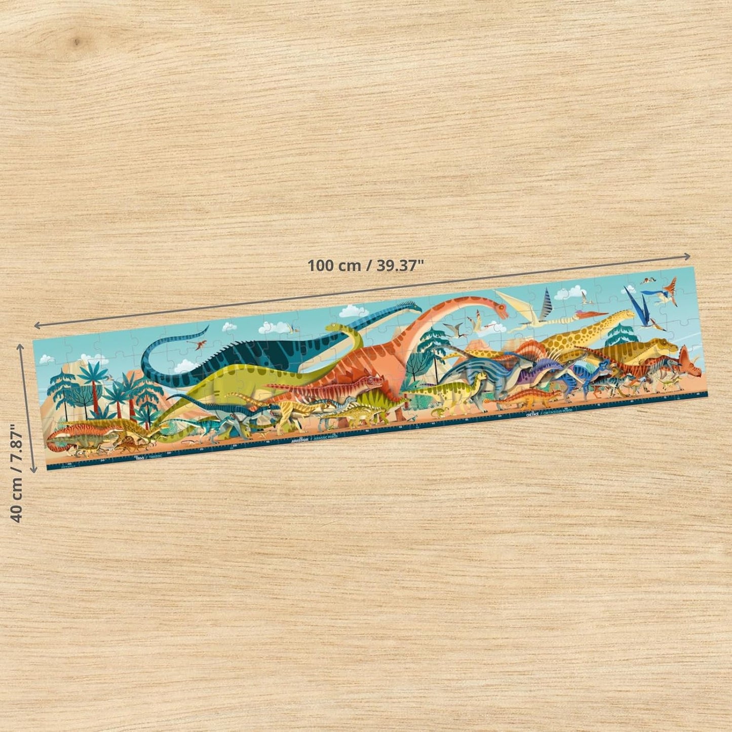 • Panoramic Dino Puzzle for Kids 6-10 Years • 100 Pieces 100 X 20 Cm • Cardboard Puzzle • Sturdy Puzzle Box and Poster • Educational Toys Gift for Boys and Girls • J02540