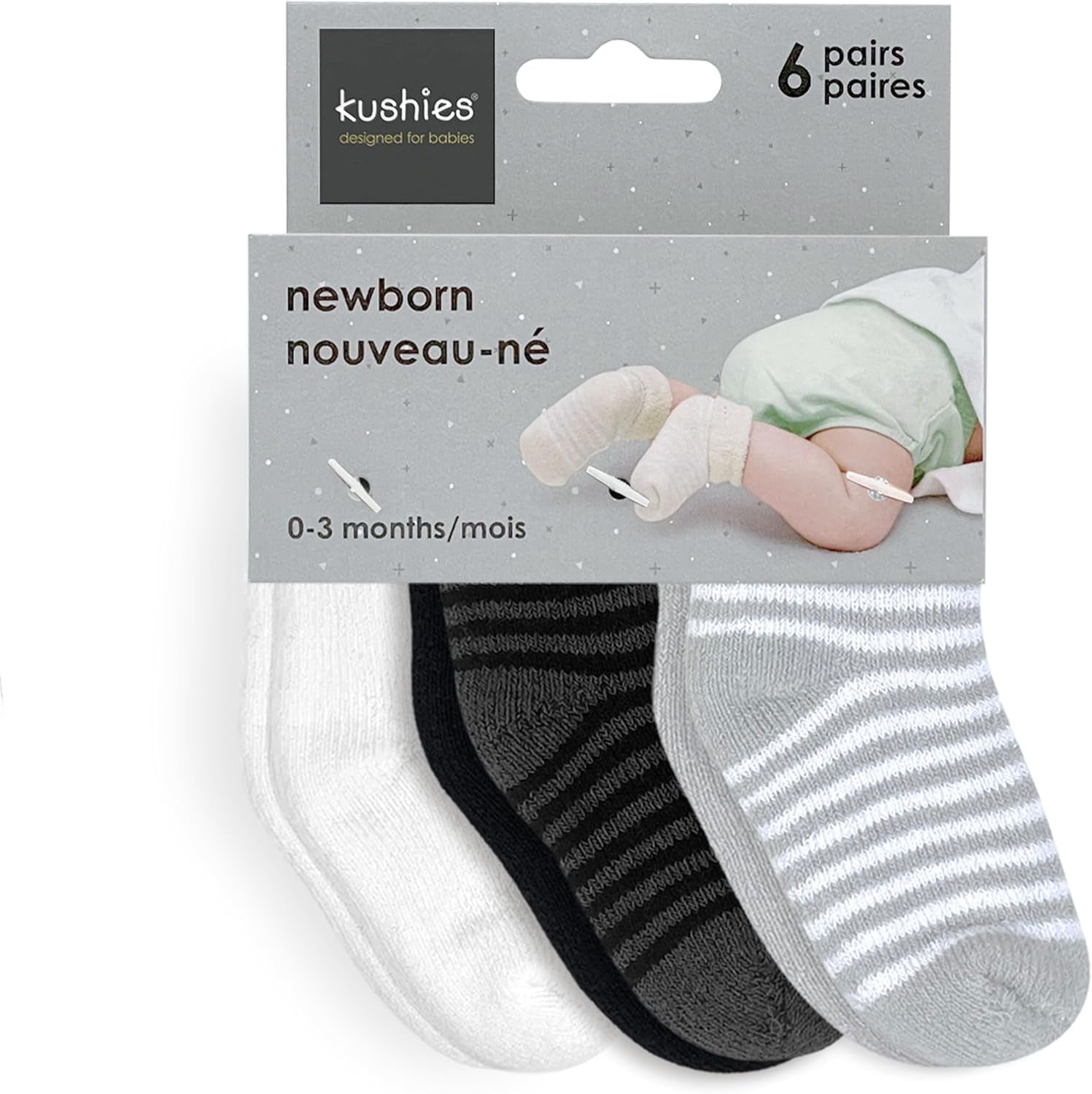6-Pack Terry Newborn Socks - Black/Grey