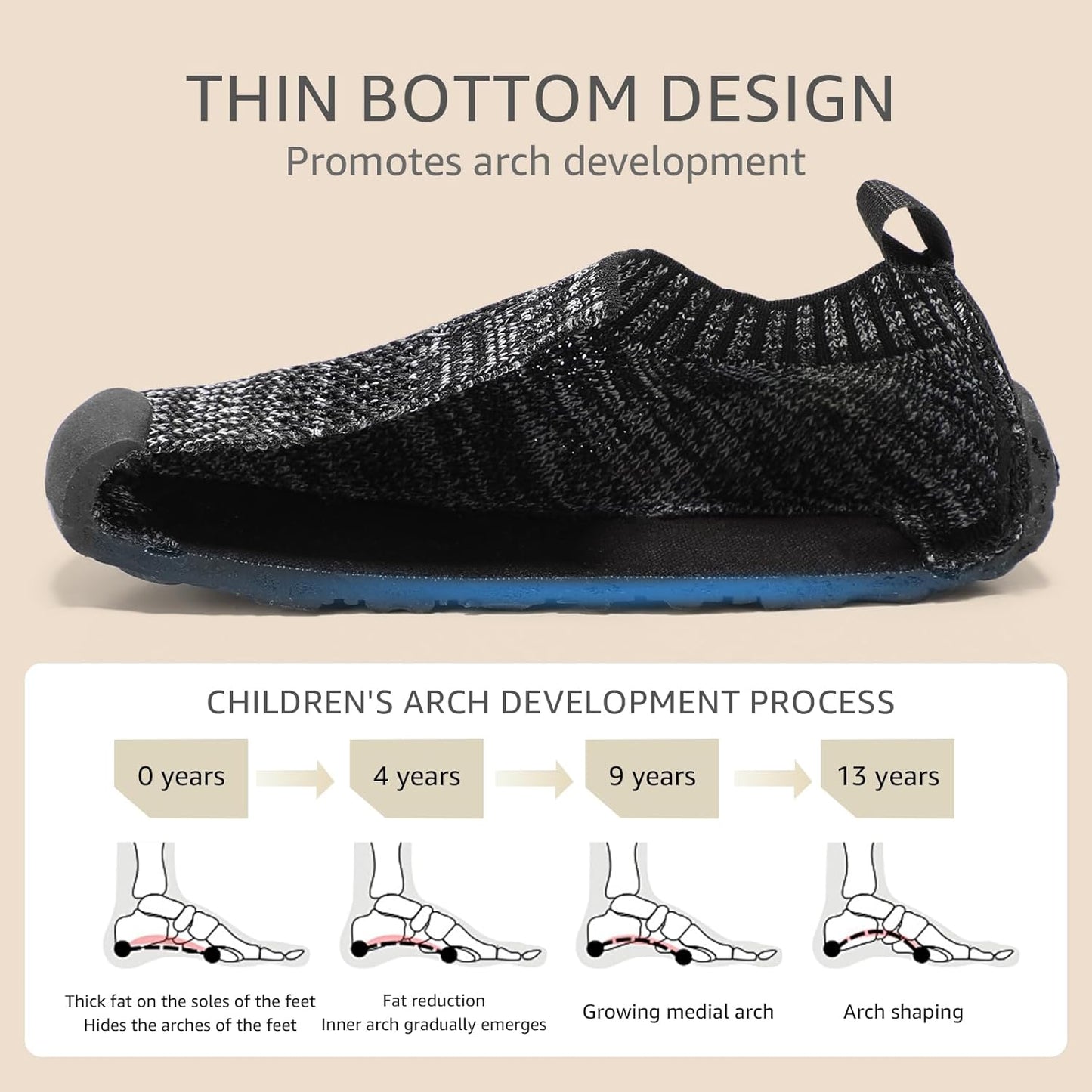 Kids Toddler Shoes Wide Toe Box Boys Sneakers Bump Toe Protection Slip on Sock Toddler Shoes