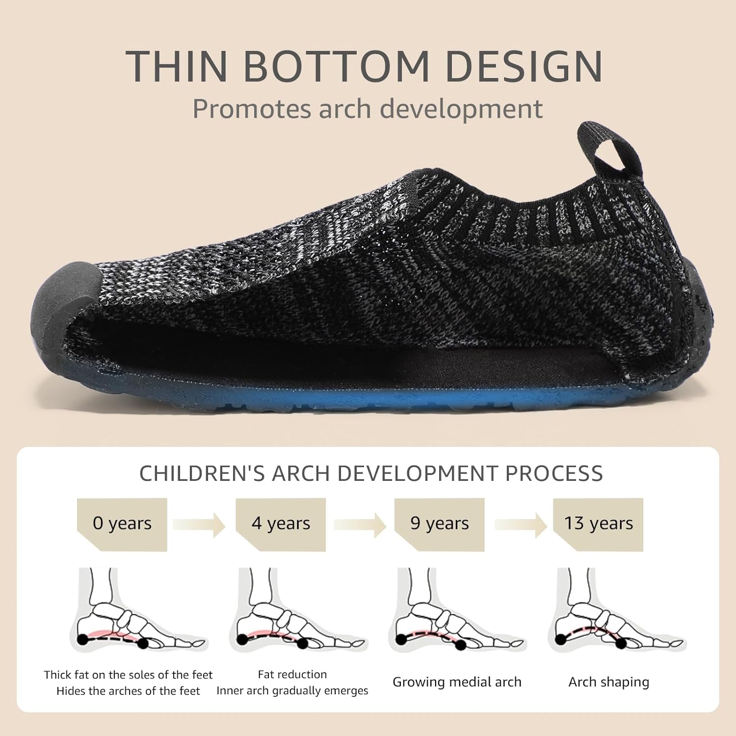 Kids Toddler Shoes Wide Toe Box Boys Sneakers Bump Toe Protection Slip on Sock Toddler Shoes