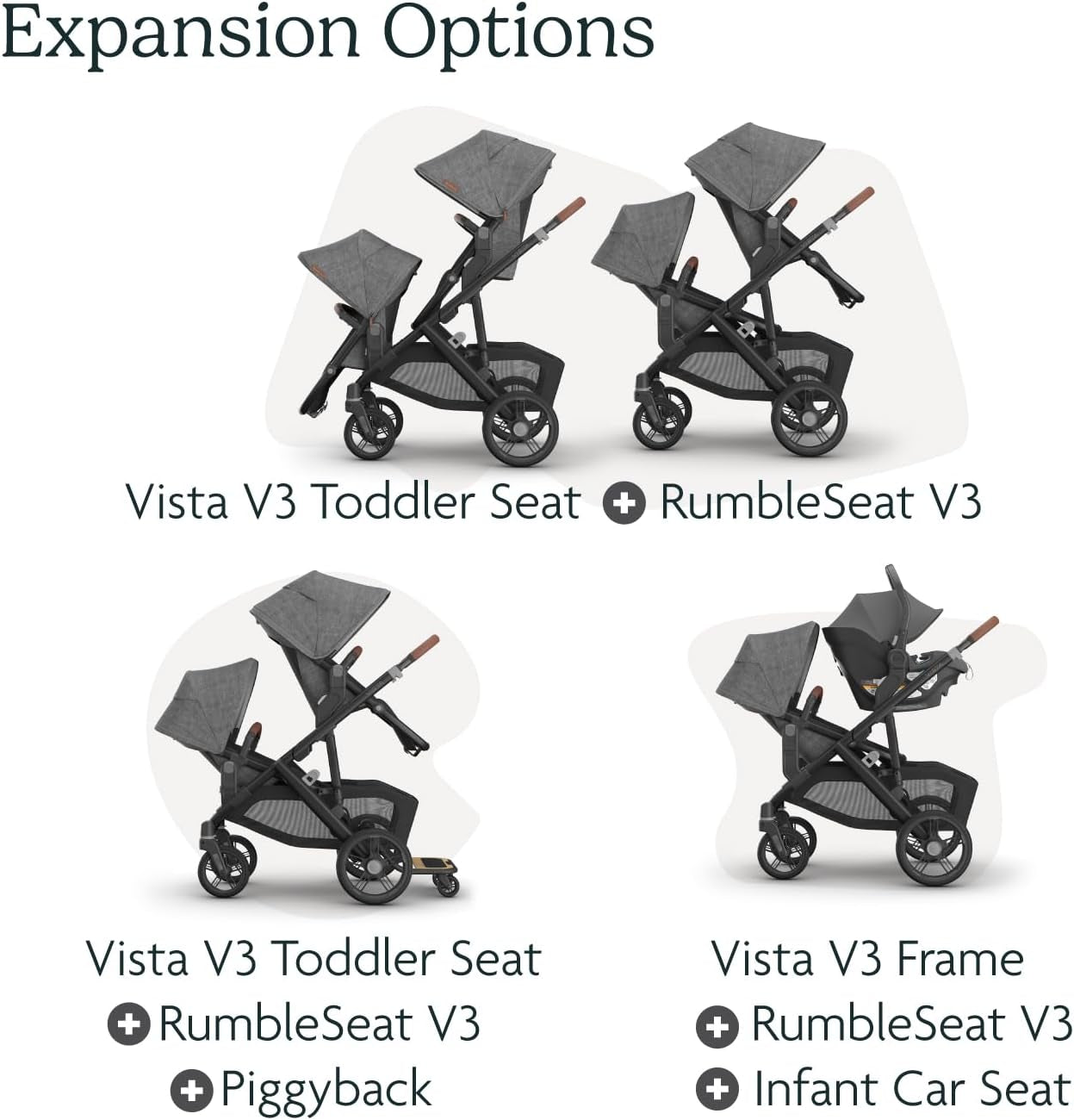 Rumbleseat V3 Second Lower Seat - Compatible with Vista V2 and Vista V3 - All-Weather Seat + Magnetic Buckle – Adapters Included - Theo (Dark Taupe/Silver Frame/Chestnut Leather)