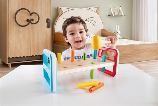 Rainbow Pounder| Pounding Bench Wooden Toy with Hammer, Multicolor
